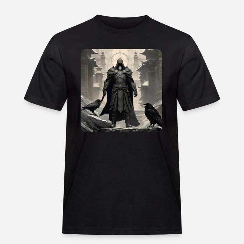 Stolzer düsterer Ritter mit Raben - Männer Workwear T-Shirt - Schwarz