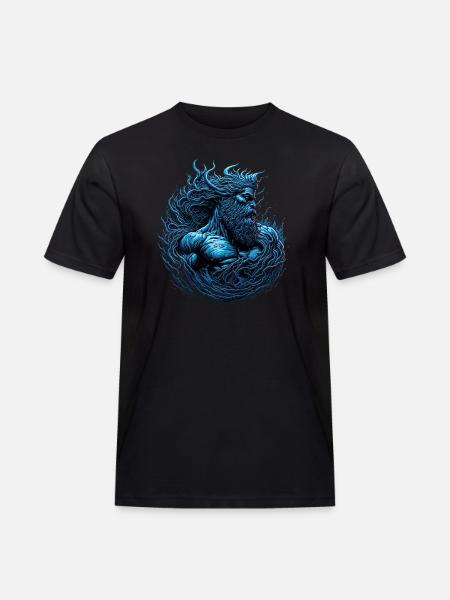 Poseidon, Gott des Meeres - Männer Workwear T-Shirt - Schwarz