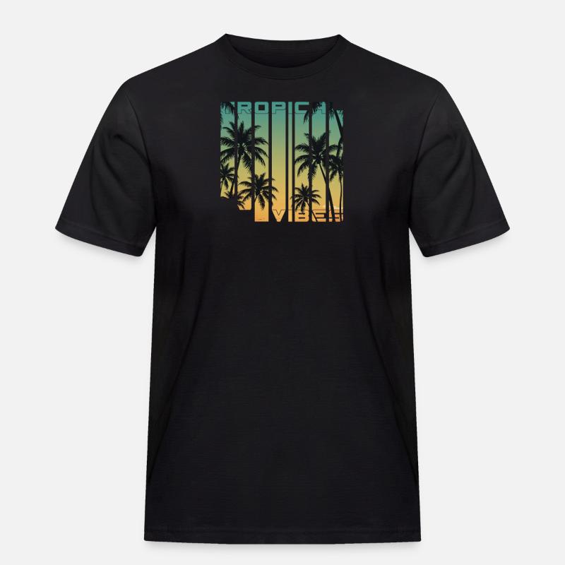 Tropical Vibes Gradient Palmen - Männer Workwear T-Shirt - Schwarz