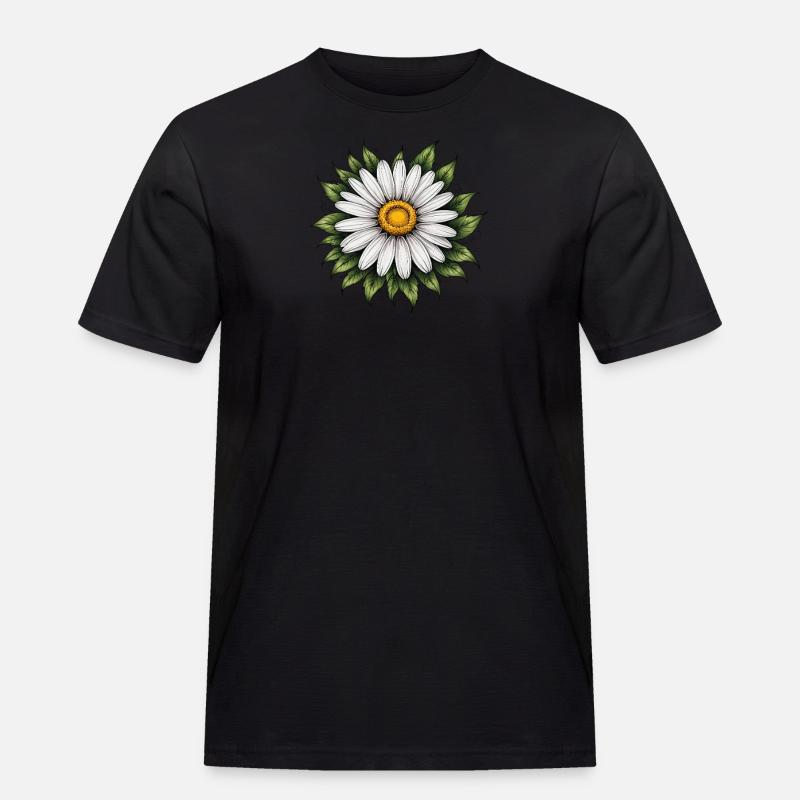 Daisy Bloom mit Blättern - Männer Workwear T-Shirt - Schwarz