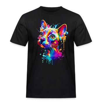 Katze Farbenfroh - Bunte Katze - Sphynx Katze - Männer Workwear T-Shirt - Schwarz - Vorne - AI Model Male 178 light (178cm)