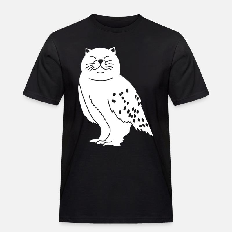 Eule Katze - Männer Workwear T-Shirt - Schwarz