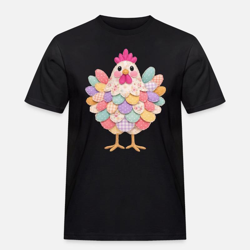 Niedlicher Patchwork-Hennen-Rustikal-Stil - Männer Workwear T-Shirt - Schwarz