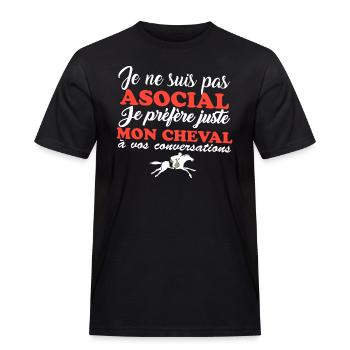 Je ne suis pas asocial t-shirt cheval cadeau femme - T-shirt Workwear homme - noir - Devant - AI Model Male 178 light (178cm)
