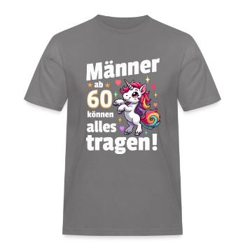 Man 60th birthday. Funny Sayings Gift Ideas - Men's Workwear T-Shirt - grey - Front - AI Model Male 185 dark (185cm)