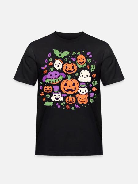Cute Halloween pumpkins and ghosts - Men's Workwear T-Shirt - black