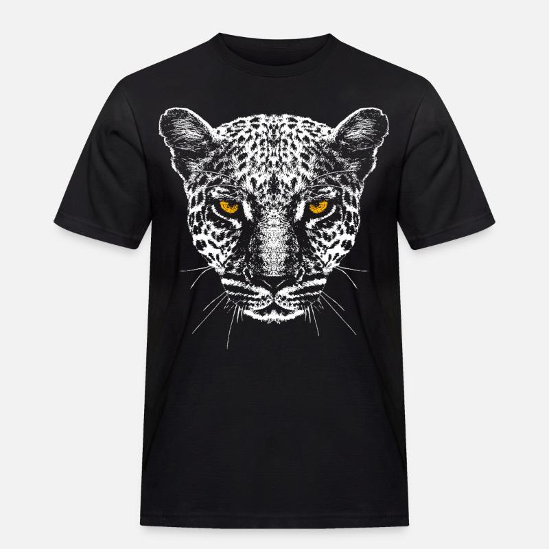 Leopard / Kopf / Augen - Männer Workwear T-Shirt - Schwarz