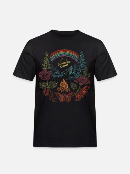 Summer Camp – Buntes Retro Naturdesign - Männer Workwear T-Shirt - Schwarz
