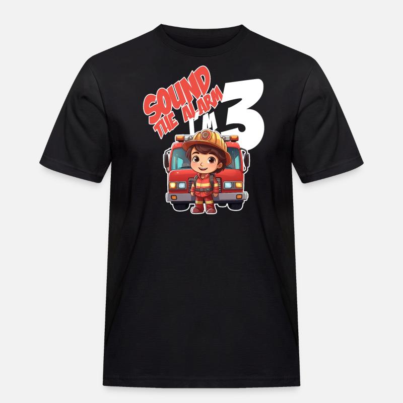 Kids Firefighter 3 Year Old Birthday Boy Theme - Männer Workwear T-Shirt - Schwarz