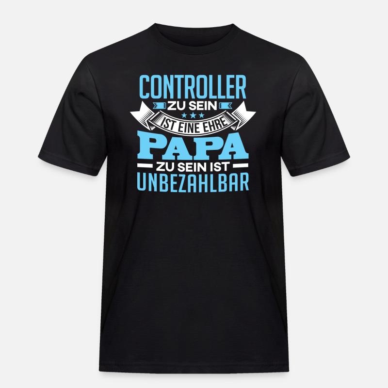 CONTROLLER und Papa - Männer Workwear T-Shirt - Schwarz