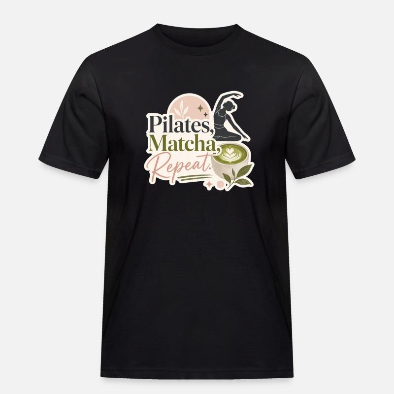 Pilates - Matcha - Repeat - Männer Workwear T-Shirt - Schwarz