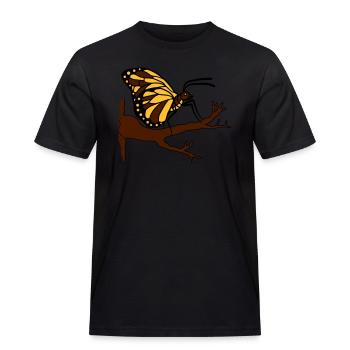 butterfly on branch tree forest insect wing - Men's Workwear T-Shirt - black - Front - AI Model Male 178 light (178cm)