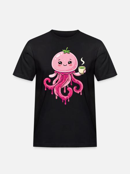 Kawaii Matcha Qualle süß - Männer Workwear T-Shirt - Schwarz