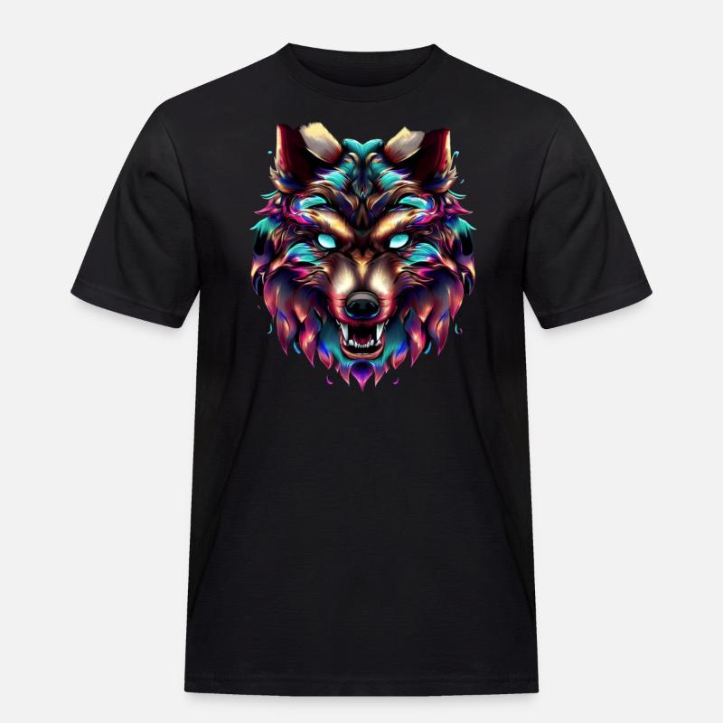 Wolf’s Head Synthwave Wolf - T-shirt Workwear homme - noir