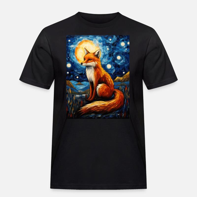 fuchs, Sternennacht, Van Gogh, Style - Männer Workwear T-Shirt - Schwarz