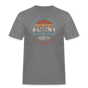 legend since 1963 Born in 1963 birthday 59 years - Men's Workwear T-Shirt - grey - Front - AI Model Male 185 dark (185cm)