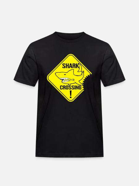 Shark Crossing Warnzeichen - Männer Workwear T-Shirt - Schwarz