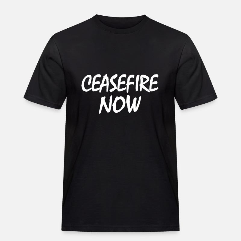 Ceasefire now - Männer Workwear T-Shirt - Schwarz