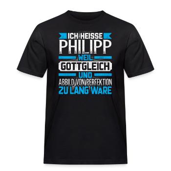 PHILIPP - Gottgleich Geschenk - Männer Workwear T-Shirt - Schwarz - Vorne - AI Model Male 178 light (178cm)