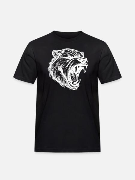 Angry Bear Tattoo Porträtt med vassa tänder - Arbets-T-shirt herr - svart
