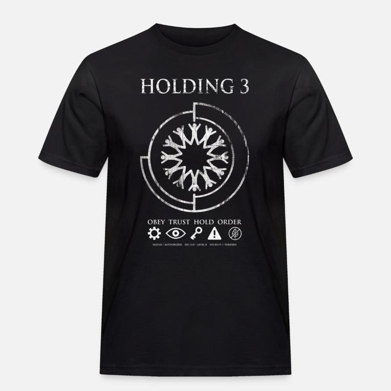 Holding 3 – Dystopisches Sci-Fi-Emblem-Design - Männer Workwear T-Shirt - Schwarz