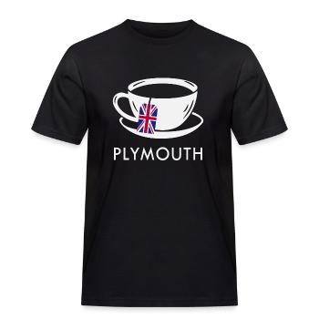 Plymouth Tea Cup UK Flag Teabag - Men's Workwear T-Shirt - black - Front - AI Model Male 178 light (178cm)