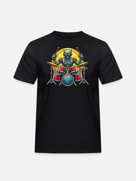 Energetic Robot Drummer Groove - Men's Workwear T-Shirt - black