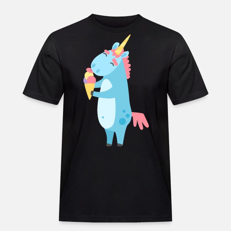 Einhorn mit Eis - Männer Workwear T-Shirt - Schwarz