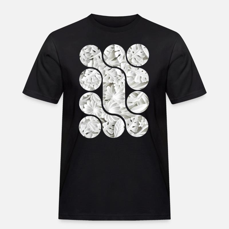 Abstract White Leaf Patterns - Men's Workwear T-Shirt - black
