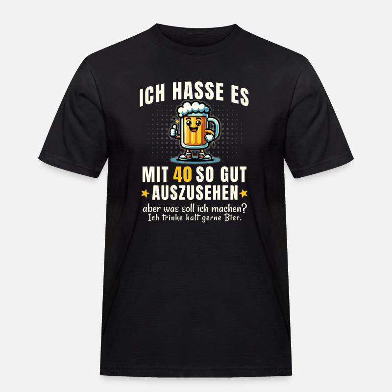 40 & Bier – Witziger Spruch - Männer Workwear T-Shirt - Schwarz