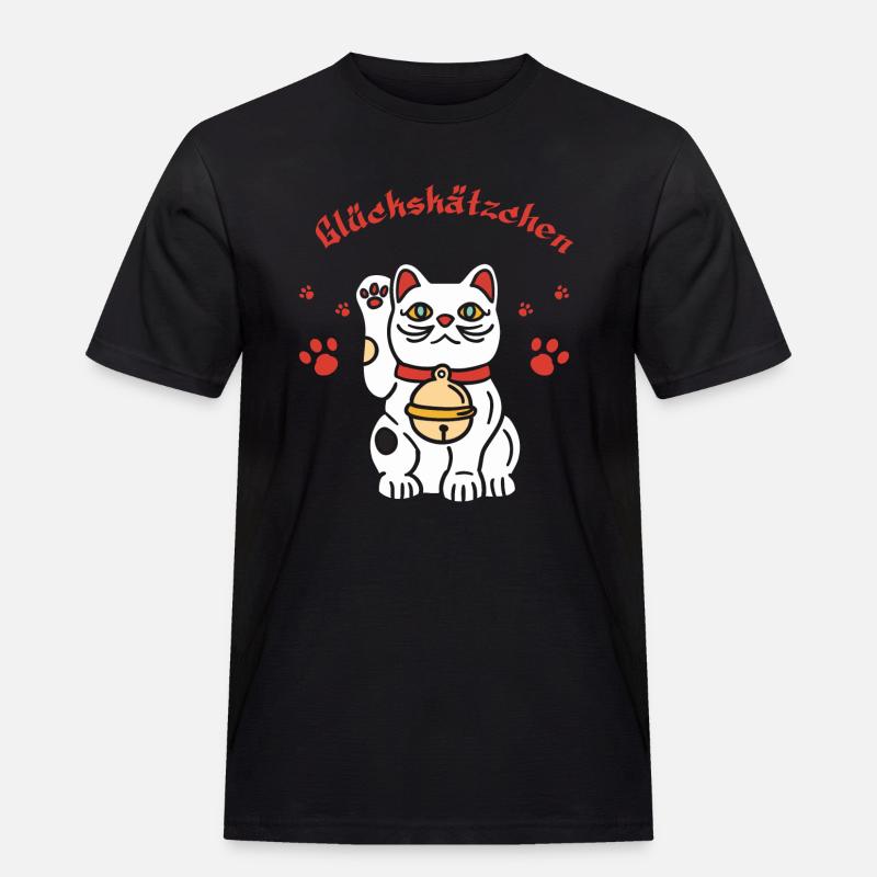Glückskätzchen-süßes Winkekatzedesign - Männer Workwear T-Shirt - Schwarz