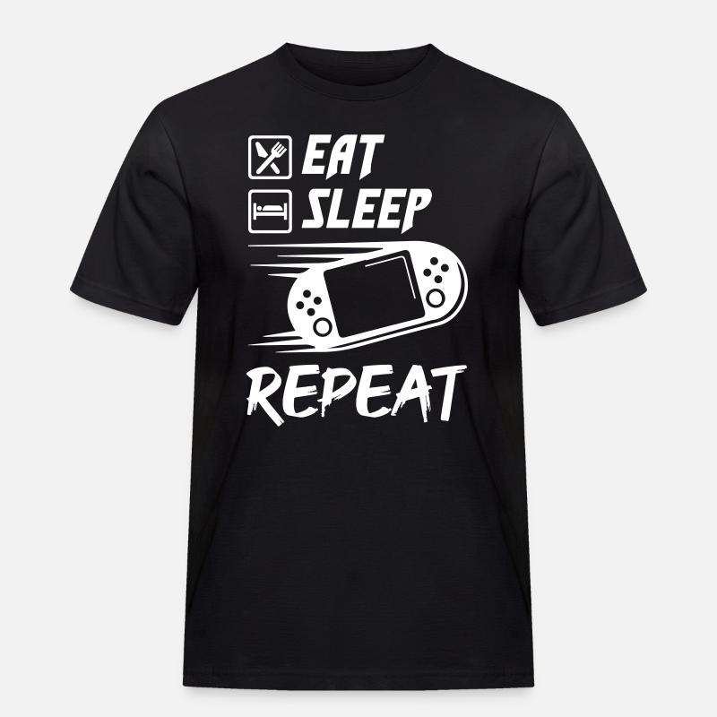 Eat Sleep Game Repeat - Männer Workwear T-Shirt - Schwarz