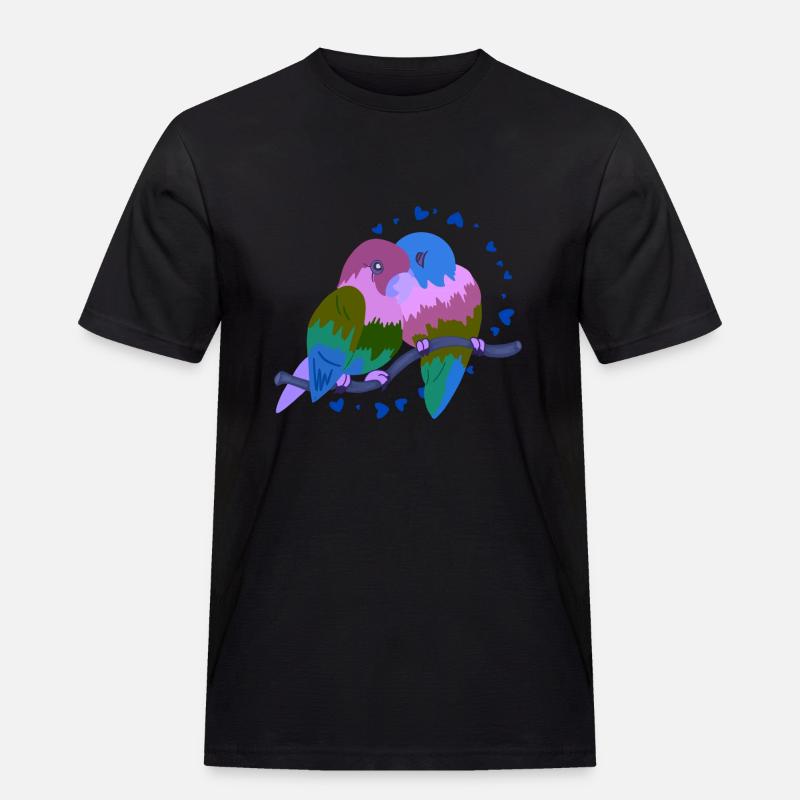 Verliebte Vögel - Männer Workwear T-Shirt - Schwarz