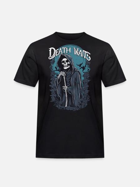 Sensenmann "Death Waits" Gothic Art - Männer Workwear T-Shirt - Schwarz
