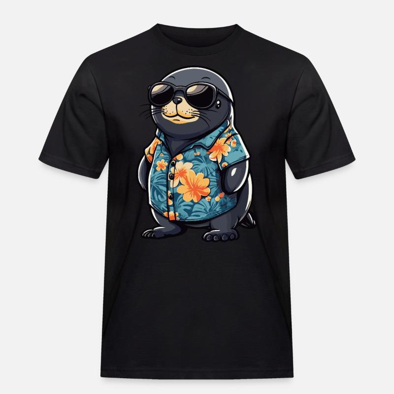 Robbe Tier Lustig Sommer - Männer Workwear T-Shirt - Schwarz