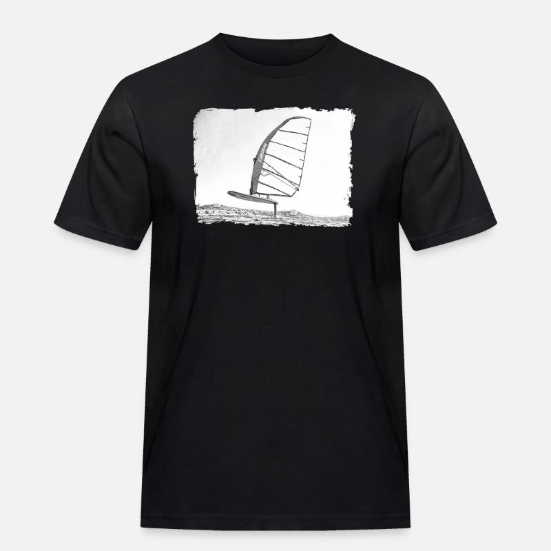 Windsurf Foil / Foiling Hand-Drawing Sketch - Männer Workwear T-Shirt - Schwarz