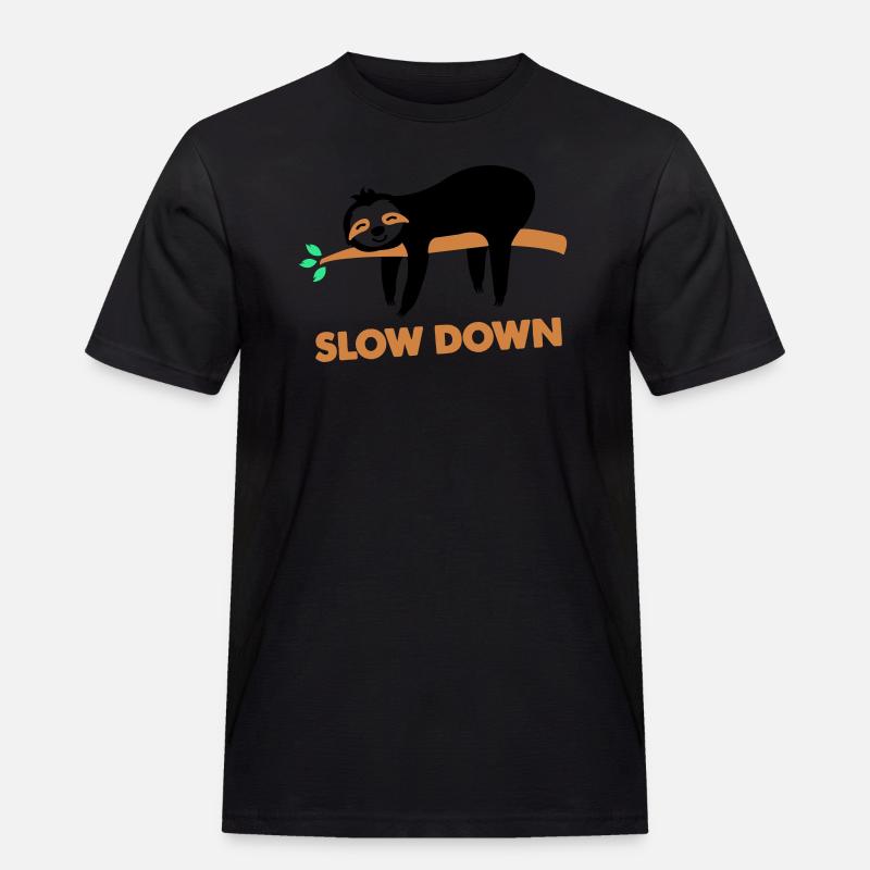 faultier slow down - Männer Workwear T-Shirt - Schwarz