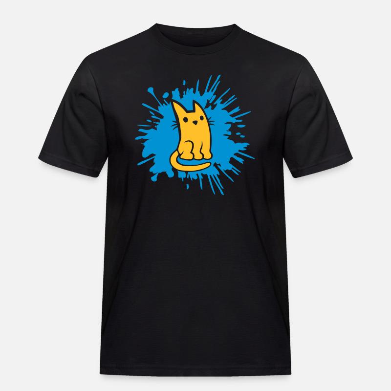 Tropfen Farbklecks Katze Comic - Männer Workwear T-Shirt - Schwarz