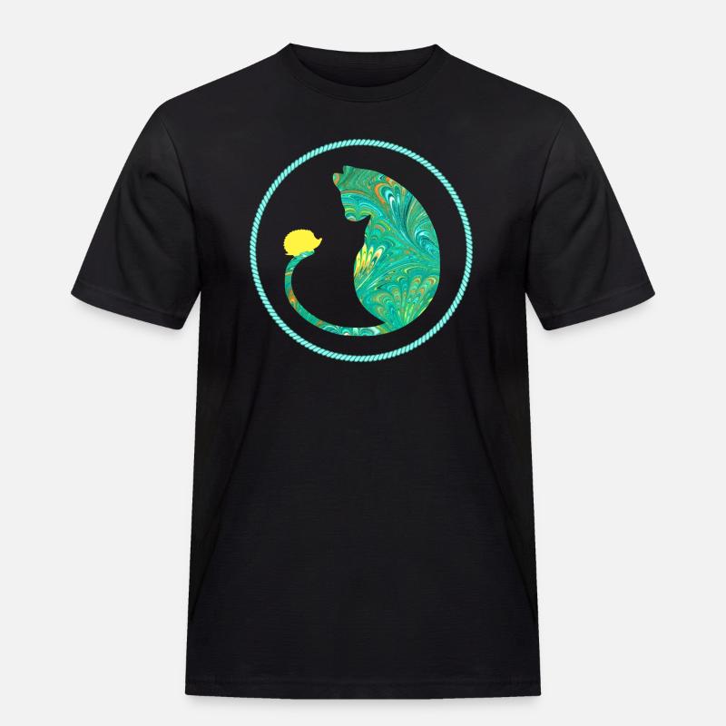 katze mit igel e 71 - Männer Workwear T-Shirt - Schwarz