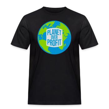 planet over profit Zitat - Männer Workwear T-Shirt - Schwarz - Vorne - AI Model Male 178 light (178cm)