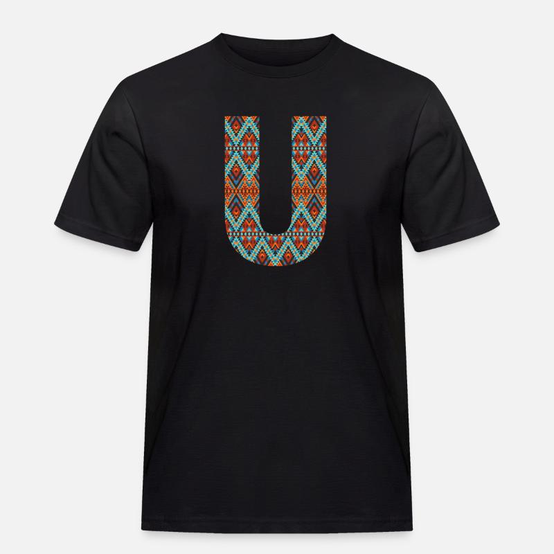 Buchstabe U-Boho-Design, Buntes Monogramm - Männer Workwear T-Shirt - Schwarz
