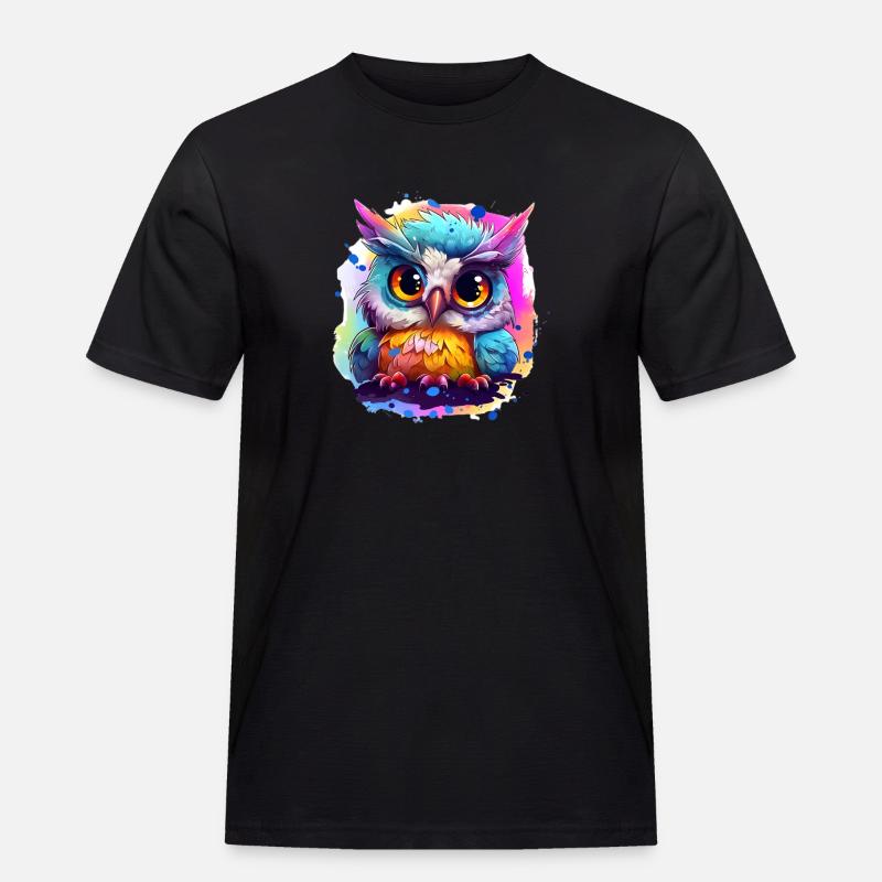 Niedliche Wachsame Eule | Nachtschwärmer Eule - Männer Workwear T-Shirt - Schwarz