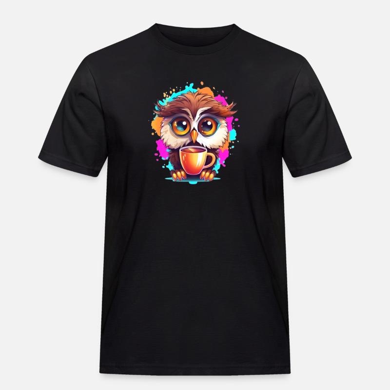Niedliche Wachsame Eule | Nachtschwärmer Eule - Männer Workwear T-Shirt - Schwarz