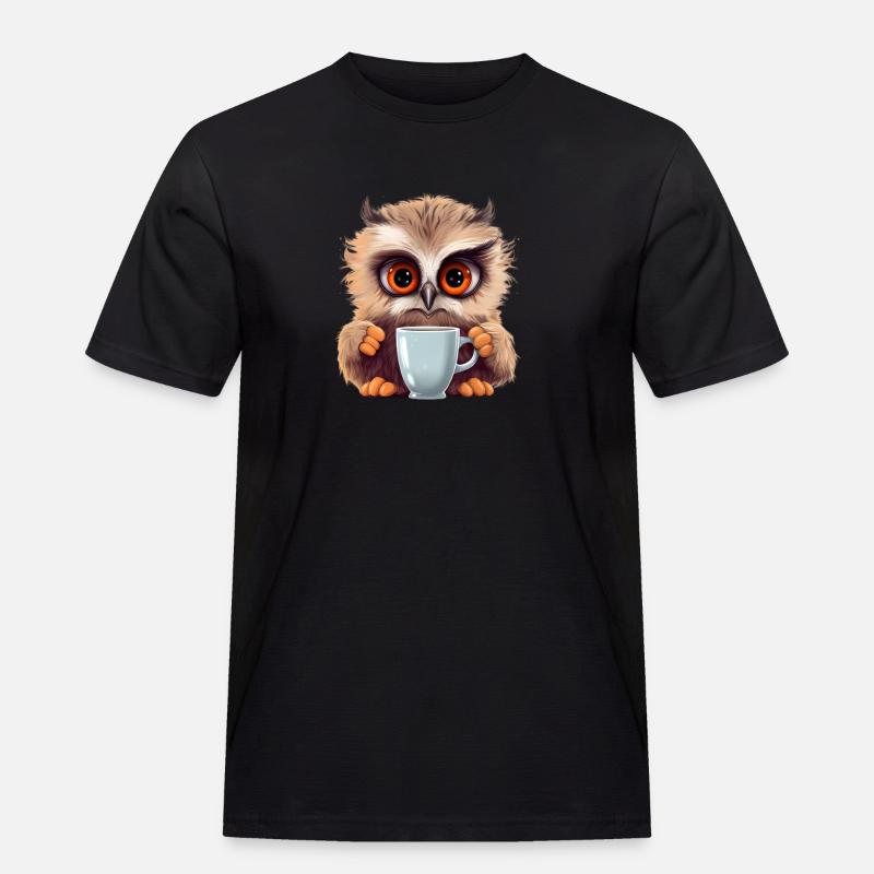 Niedliche Wachsame Eule | Nachtschwärmer Eule - Männer Workwear T-Shirt - Schwarz