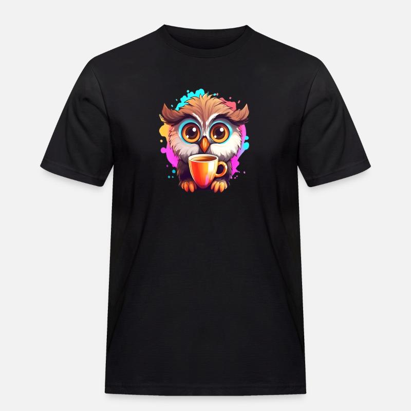 Niedliche Wachsame Eule | Nachtschwärmer Eule - Männer Workwear T-Shirt - Schwarz