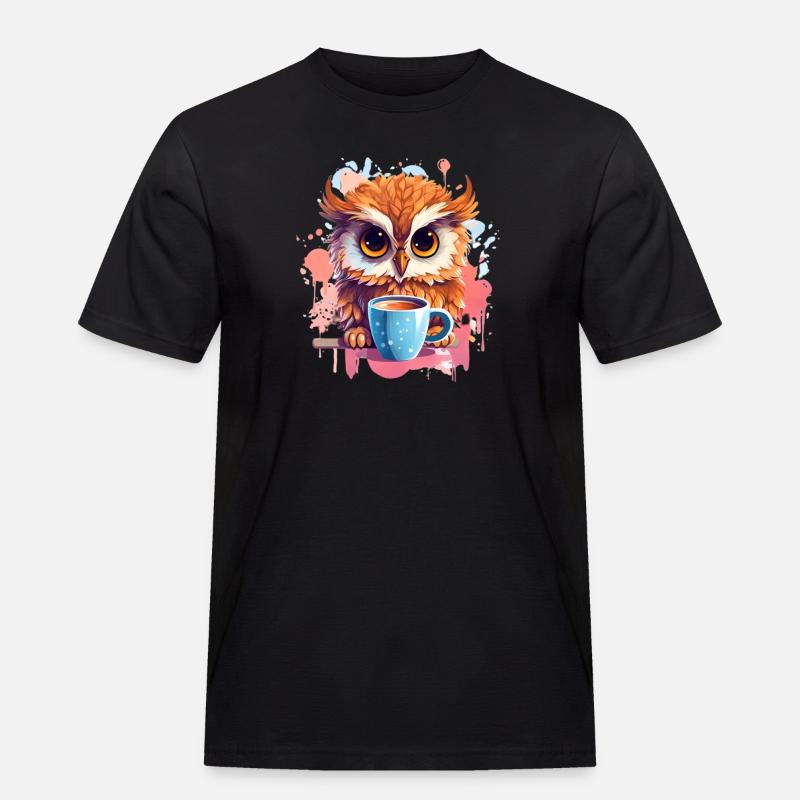 Niedliche Wachsame Eule | Nachtschwärmer Eule - Männer Workwear T-Shirt - Schwarz