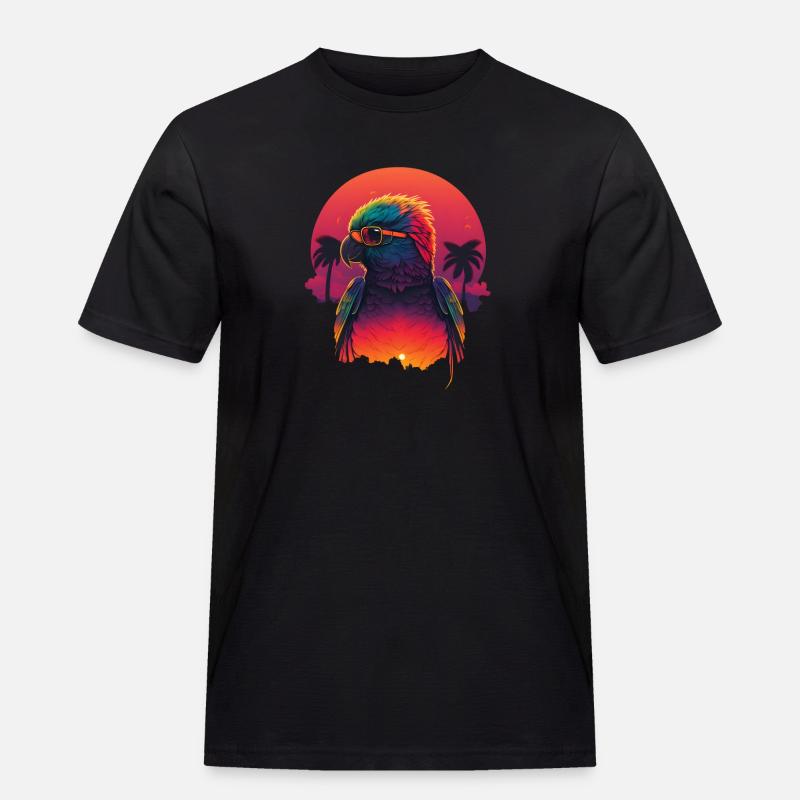 Synthwave Parrot Sunset - Männer Workwear T-Shirt - Schwarz