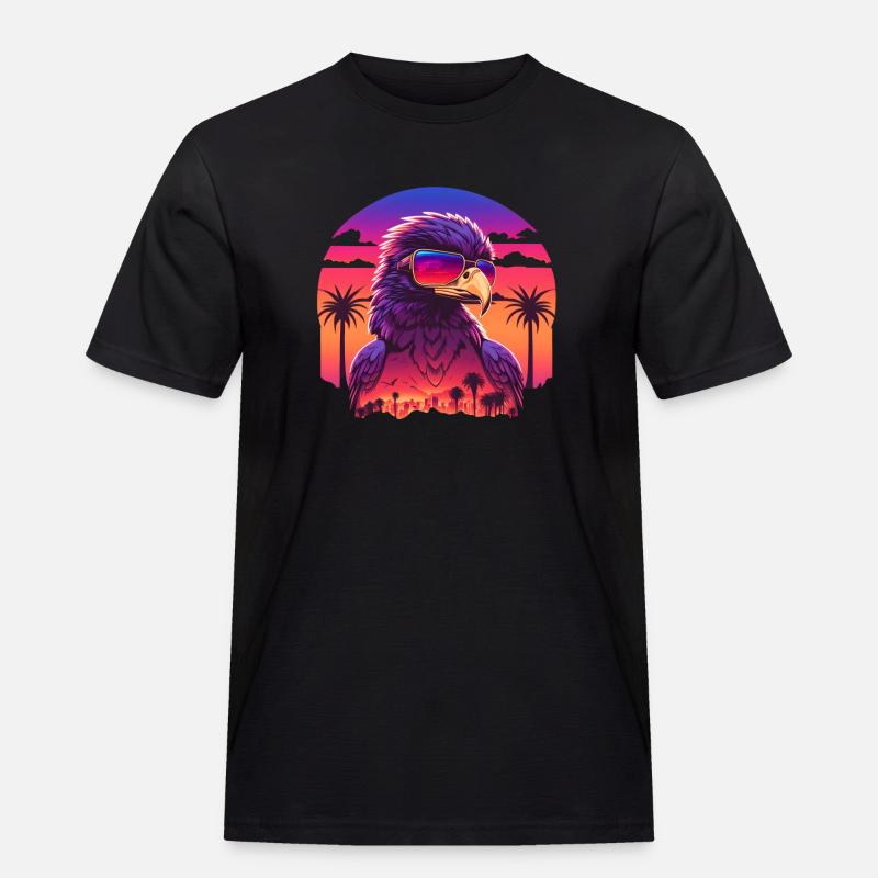 Synthwave eagle - Männer Workwear T-Shirt - Schwarz