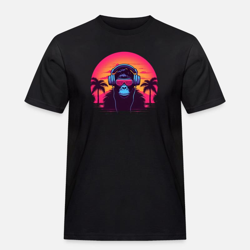 Synthwave DJ Ape - Männer Workwear T-Shirt - Schwarz