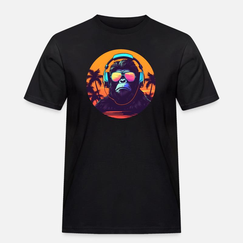 Synthwave DJ Gorilla - Männer Workwear T-Shirt - Schwarz